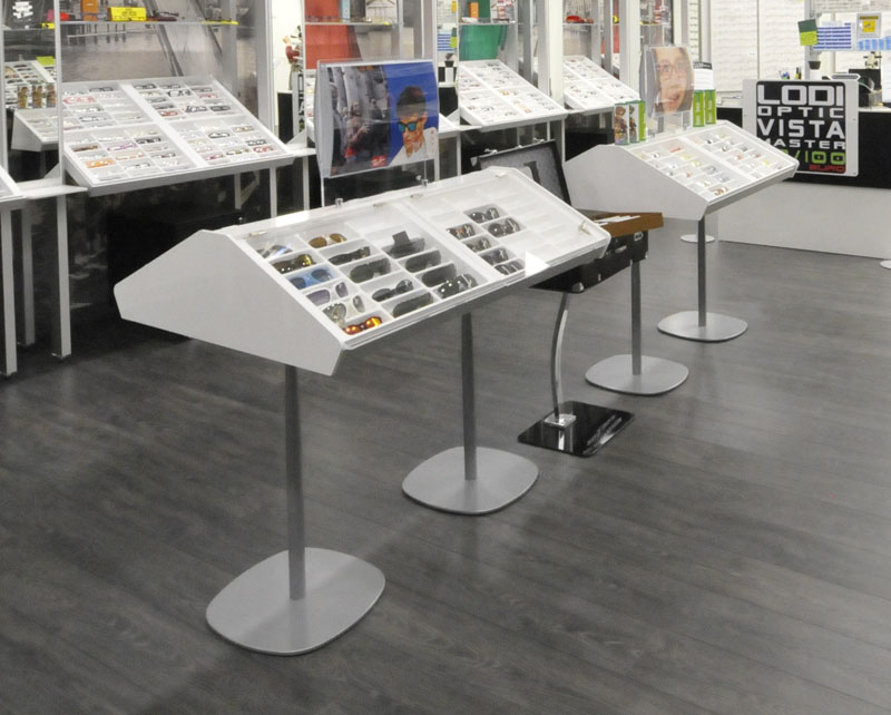 eyeglass displays in the center of the store
