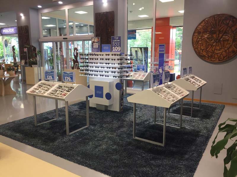eyeglass displays in the center of the store